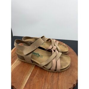 BioNatura Easy Wedge Sandals Womens 6.5 Tan Leather Strappy Cork Platform Italy